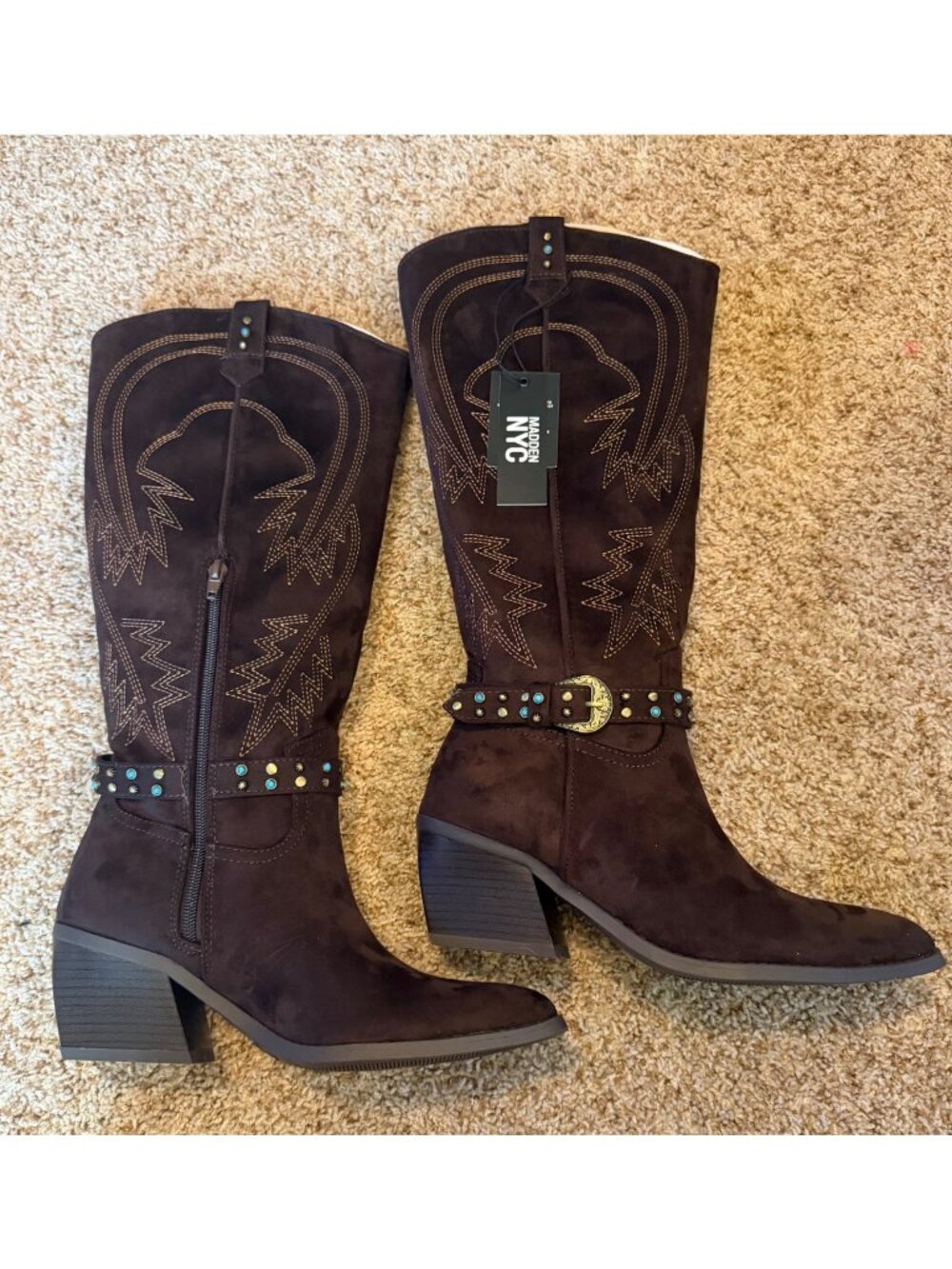 Madden NYC Womens Chocolate Faux Suede Boots Size 8 Boho Western Cowgirl NEW